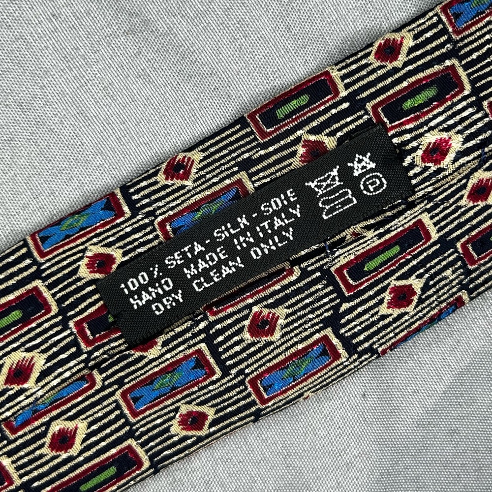 Men’s Vintage Brioni Multicolor Geometric Label VTG Designer Regular Silk Tie - Picture 4 of 4